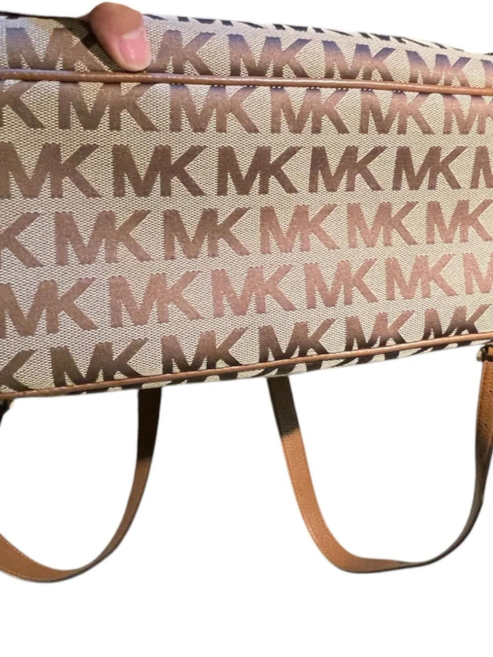 Michael Kors Signature Monogram Logo Canvas Medium Backpack Brown And Tan Gold